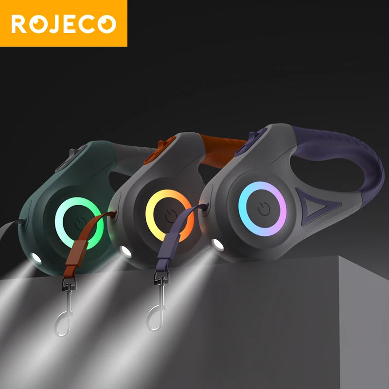 Uvlačeći povodac 5m s LED svjetlom za pse | Reflektirajući | Noćne šetnje | 3 boje