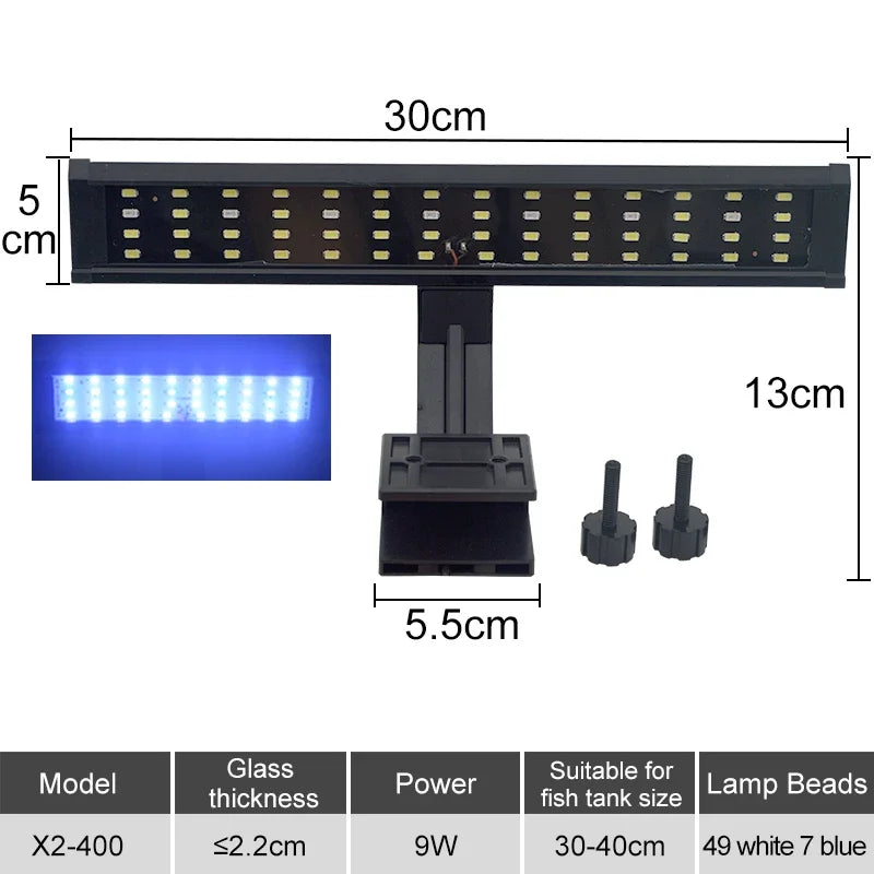 LED svjetlo za akvarij s kopčom | 3 boje | 9W–14W | 220V