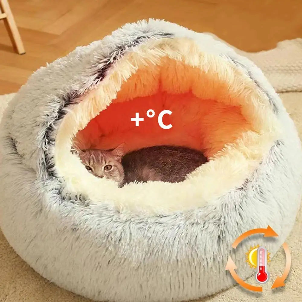 Okrugli plišani krevet za mačke — zimski, polu-zatvoren, vodootporan, 40cm