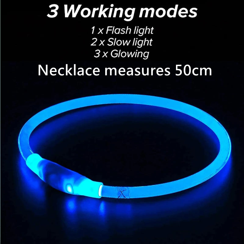 LED ogrlica za pse i mačke s USB punjenjem | 3 načina svjetla | Noćna sigurnost | 7 boja