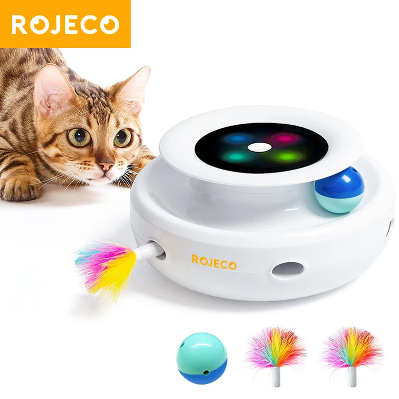 ROJECO 2-u-1 pametna interaktivna igračka za mačke — automatsko pero i lopta, 5 režima