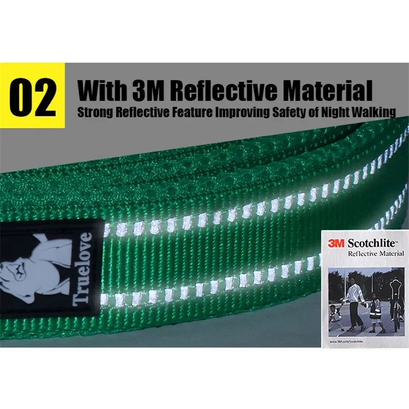 TRUELOVE reflektirajući mekani povodac za pse — 3M refleks, mrežasta obloga, 200cm