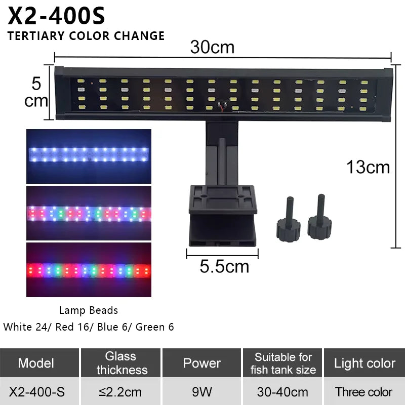 LED svjetlo za akvarij s kopčom | 3 boje | 9W–14W | 220V