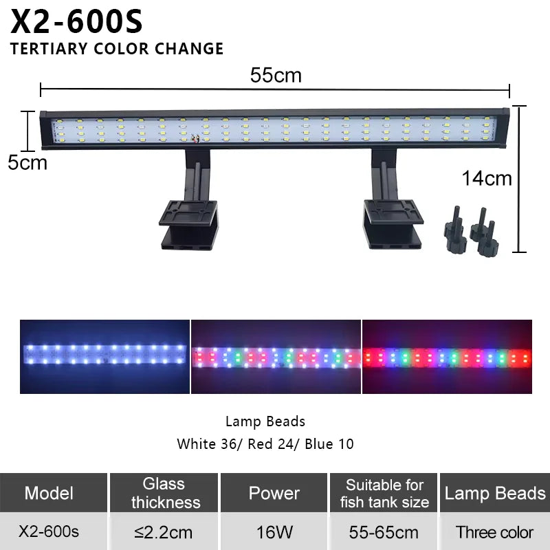 LED svjetlo za akvarij s kopčom | 3 boje | 9W–14W | 220V
