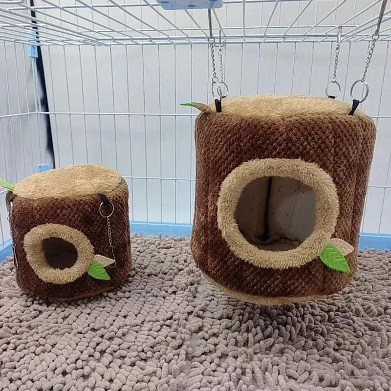 Toplo gnijezdo u obliku panja za hrčka | Zimska hamajlica | Pamučno | Ø 16 cm / Ø 20 cm
