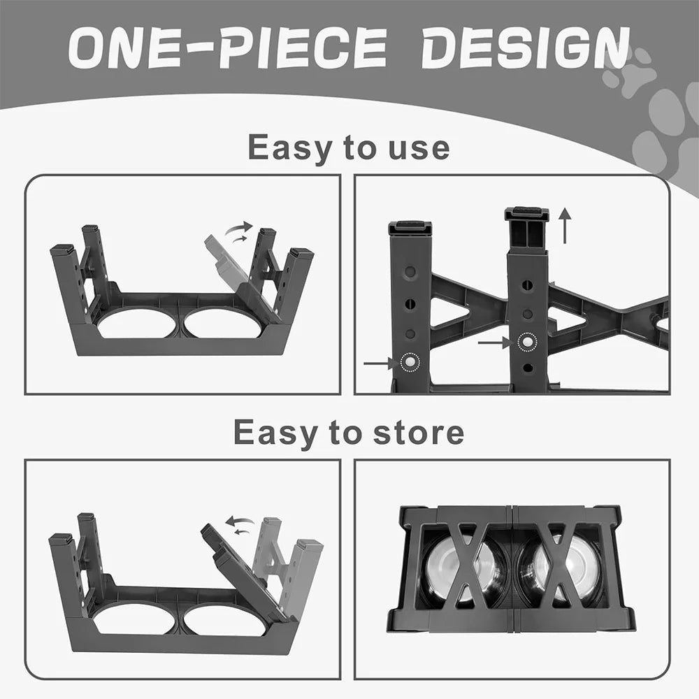 Dog Feeder Bowls Adjustable Raised Stand with Double Stainless Steel Food Water Bowls Small Medium Large Dogs Feeding Station