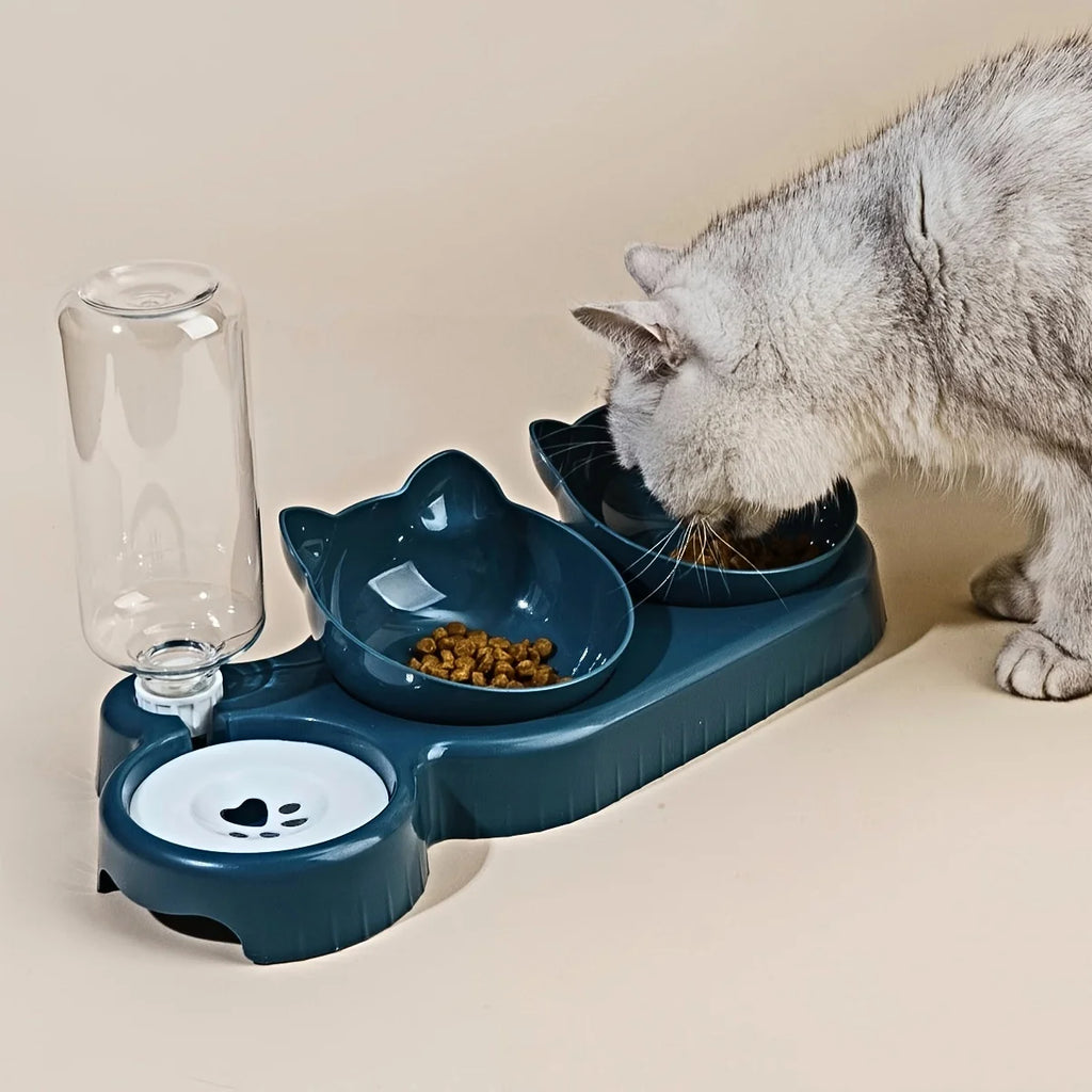 Set zdjelica za mačke 3u1 | Gravitacijski dozator vode | Nagnuti dizajn za zaštitu vrata | XXL