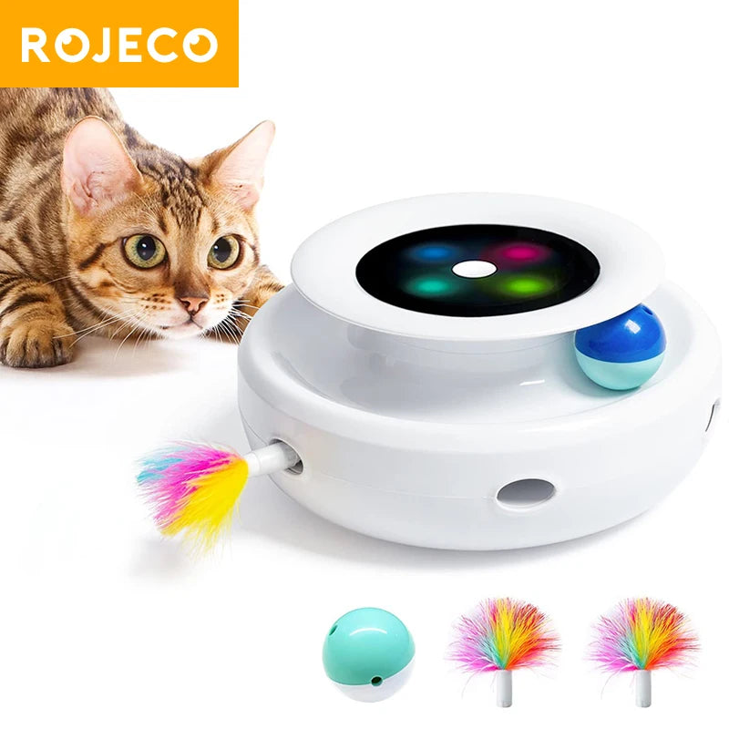 ROJECO 2-u-1 pametna interaktivna igračka za mačke — automatsko pero i lopta, 5 režima