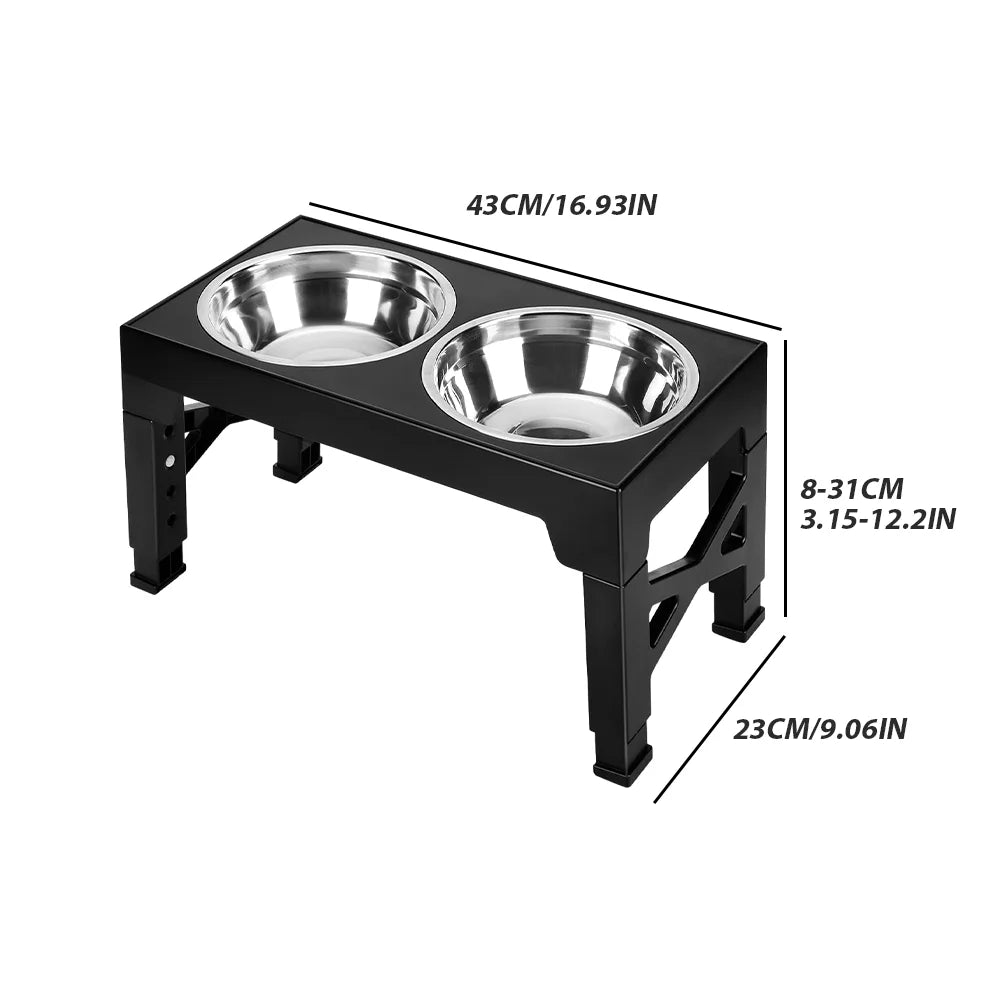 Dog Feeder Bowls Adjustable Raised Stand with Double Stainless Steel Food Water Bowls Small Medium Large Dogs Feeding Station