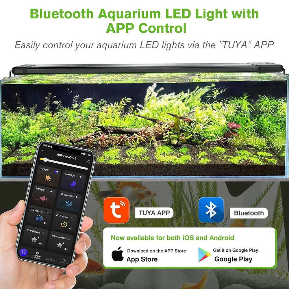 Pametno RGB LED svjetlo za akvarij | Bluetooth APP kontrola | Puni spektar | 30–120 cm