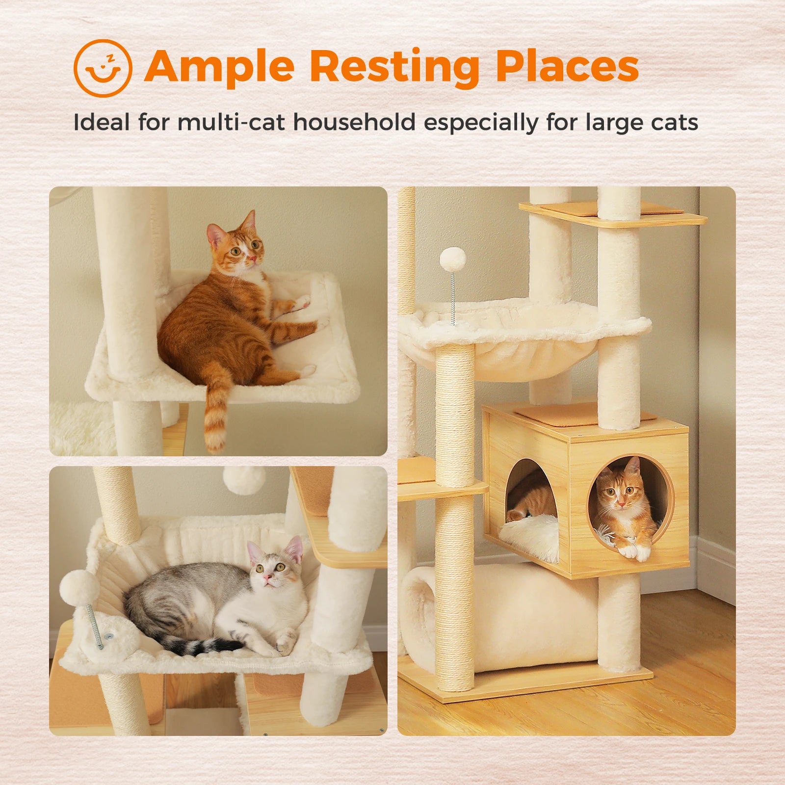 Drveno mačje stablo od poda do stropa — podesiva visina, hamak, grebalice