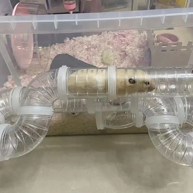 DIY labirint s tunelima za hrčka | Set cijevi i konektora | Modularni | Za činčile | Plava / Bijela