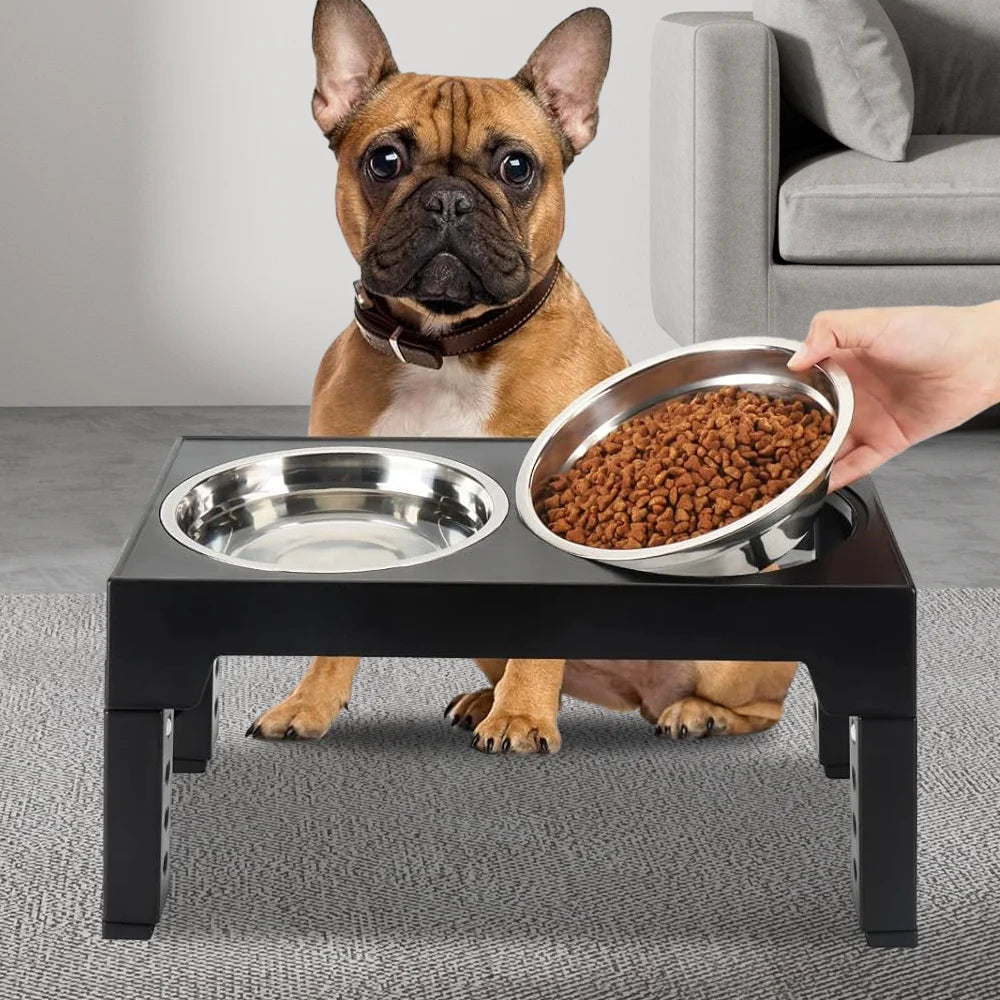 Dog Feeder Bowls Adjustable Raised Stand with Double Stainless Steel Food Water Bowls Small Medium Large Dogs Feeding Station