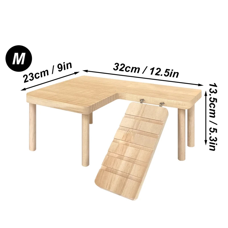 Drvena platforma s ljestvama i odskočnom daskom za hrčka | Igralište | S (28 cm) / M (32 cm)
